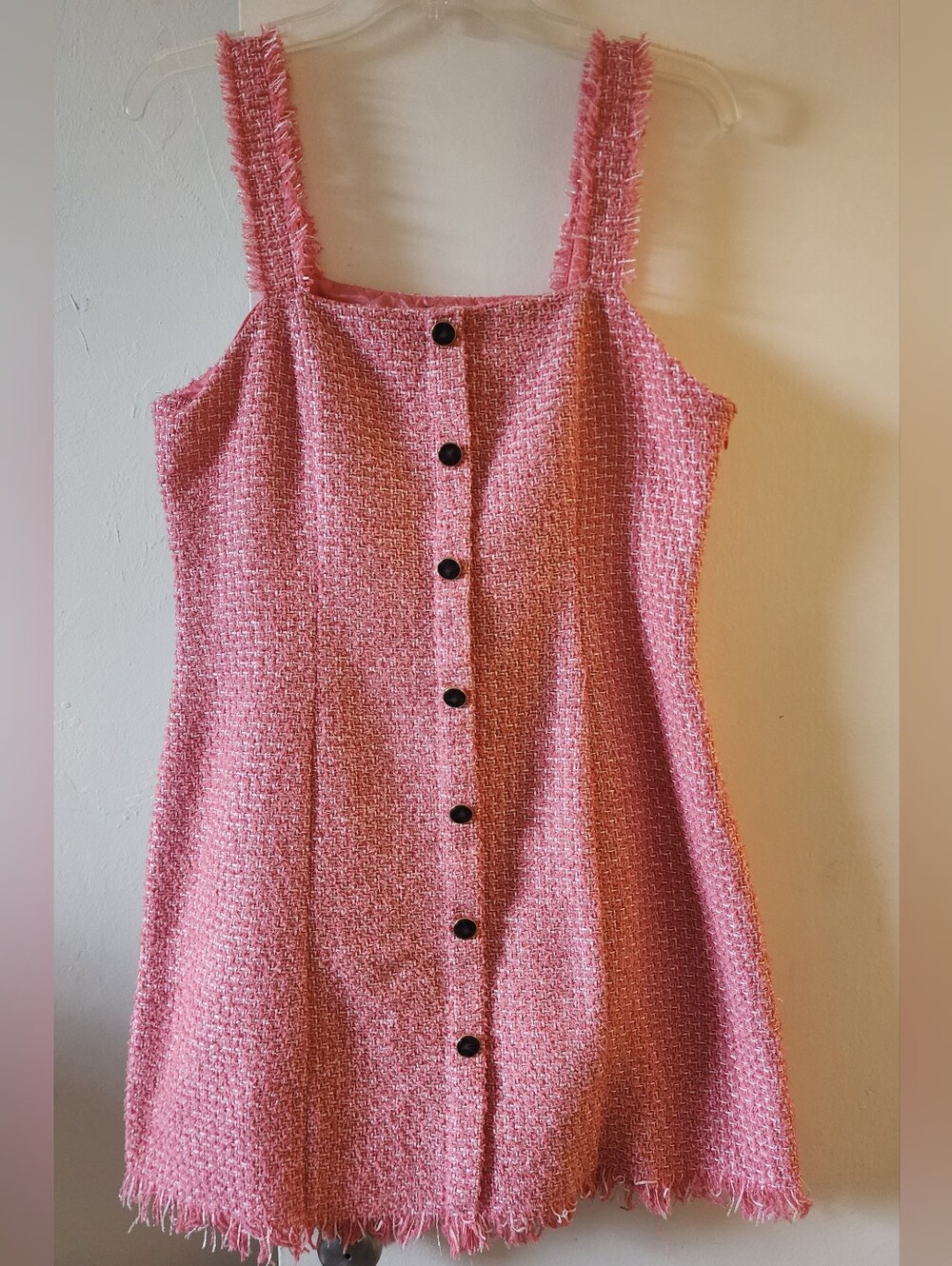 miami Pink Tweed Button-Front A-Line Dress